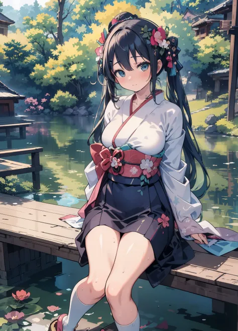 (masterpiece、Best Quality、Best Quality、Official Art、Beautiful and beautiful:1.2)、(One person:1.3)Hatsune Miku、Twin tails,Beautiful breasts, Katsushika Hokusai,Highly Detailed CG Unity 8K Wallpaper, Realistic, Handcrafted by Guido Daniele, wearing kimono_Cl...