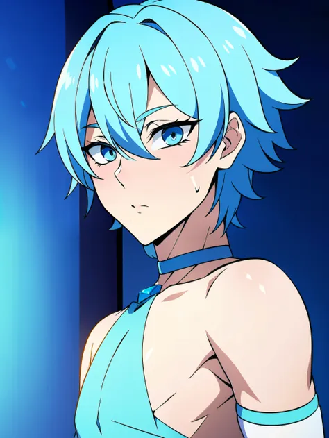 (high-quality, breathtaking),(expressive eyes, perfect face) symmetrical eyes, cfemboy, make a boy with icy light blue hair and ...