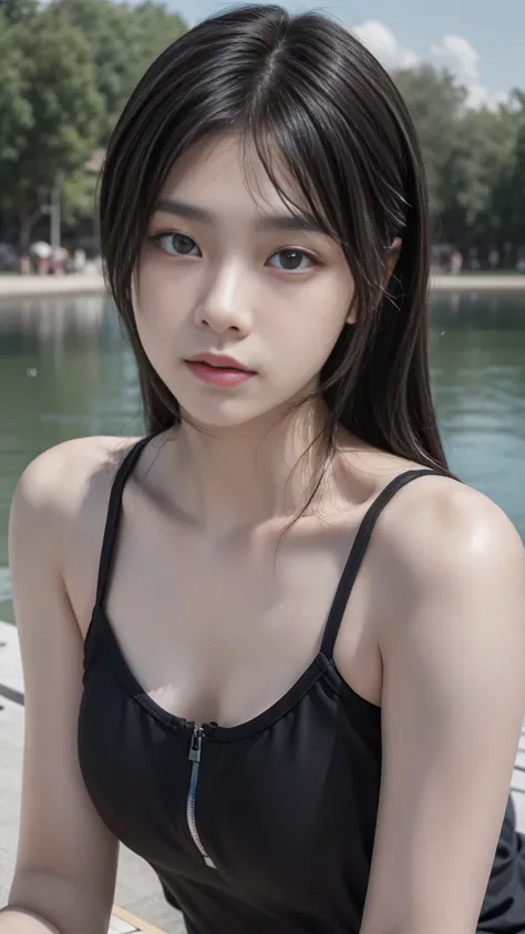 Hyper-realistic photos of stunningly beautiful young Japanese women, Swimsuit, Lying on the surface of the lake, A stunning composition that evokes admiration, Extremely realistic and highly detailed, Very emotional, Spectacular cinematic lighting, 8K UHD ...