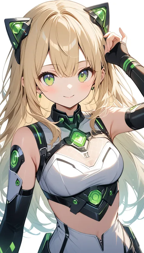 android girl、white torso、green led、led,long hair、blond、cute