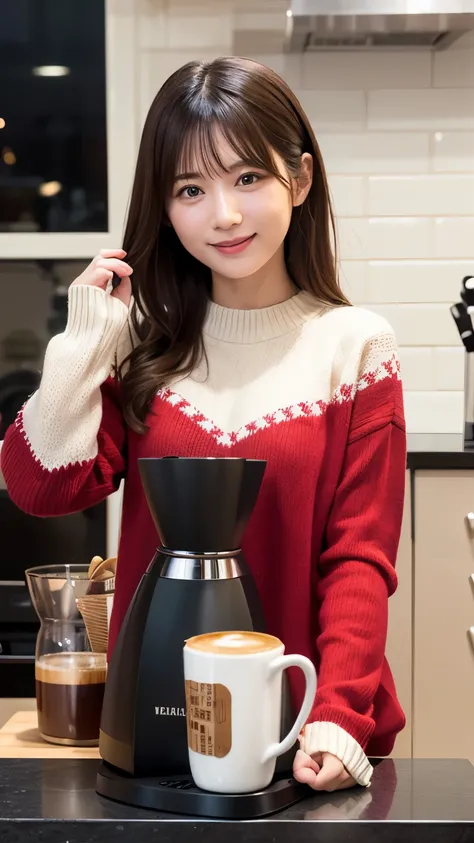 Christmas Sweaters, Cute sweater coffee machine dynamic shot fever々A cup of coffee