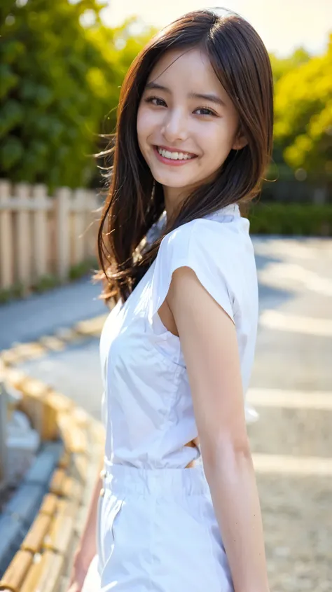 blouse clothing:2.55, everything modern:1.66, cute japanese women photos, ((smile:1.78)), 20 years old, oil, one length hair＆hai...