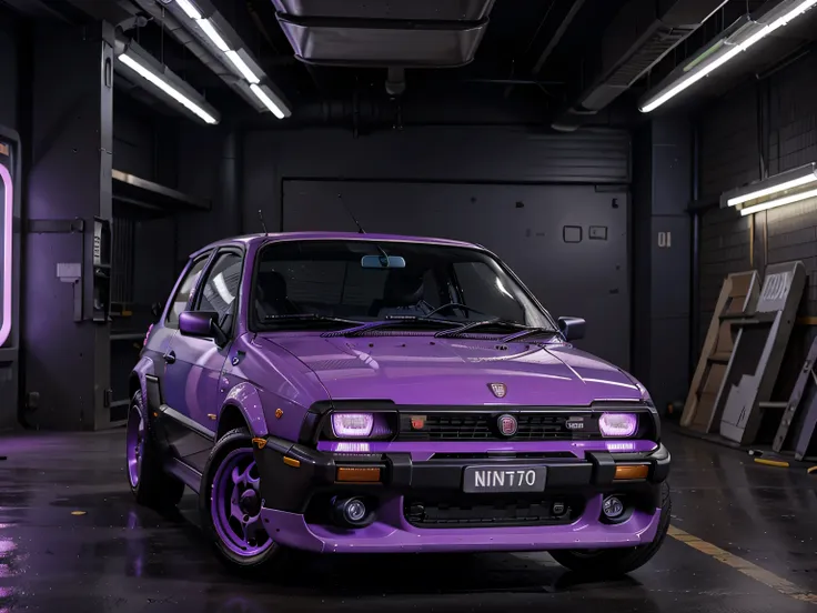 fiat uno 1991 cyberpunk neon, purple, futuristic, high tech, retro, a thousand vivacity, cyberpunk