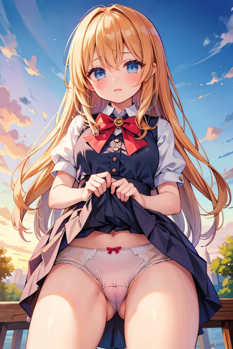 ((Best Quality)), ((masterpiece)), (detailed), One girl, Girl,(skirt lift,Panties,Cameltoe)