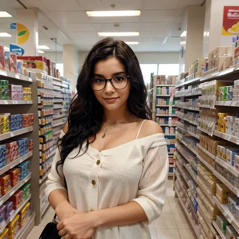 create a disney character, She is a Brazilian pharmacist and has these characteristics.: 
She is a woman of medium height, with thick, black wavy hair that she usually wears loose, Hes size is in the shoulders. His round-framed glasses wHeh black edges sta...