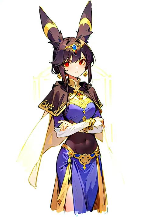 A medieval princess with Umbreon-like ears, inspired by the attire of Arab royalty during the later medieval period. She wears an elegant royal gown adorned with intricate gold embroidery and patterns, reflecting the noble fashion of the late Middle Ages. ...