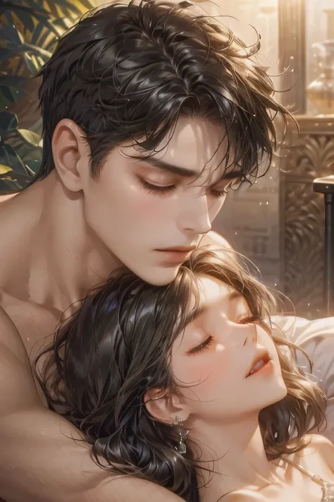 couple, romantic, black hair, lips kissing, closed eyes, masterpiece, accurate