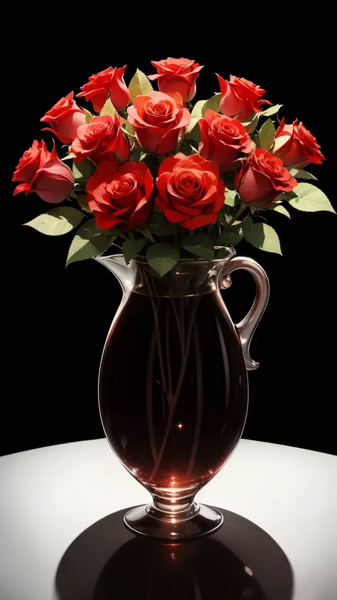 The rose is burning, Roses in a vase, Black background dark, Gorgeous, Best Quality