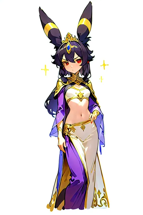 a medieval princess with umbreon-like ears, inspired by the attire of arab royalty during the later medieval period. she wears a...