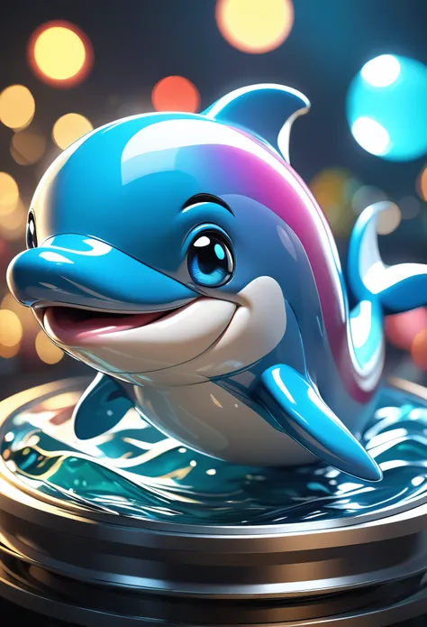 a highly detailed 4d clay model of a cute dolphin , solo, dolphin character, vibrant colorful gradients, anatomically correct, s...