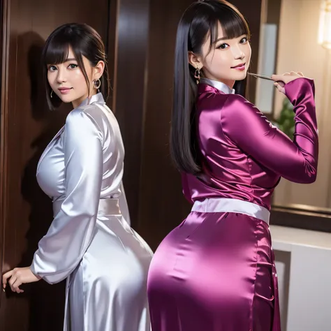 (8k, best quality, ultra hd,masterpiece: 1.2)she is wearing a metallic ao dai made of silk satin with a strong shine.:1.8,she is...