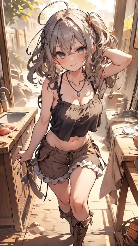 masterpiece, 1 girl, sparrow, a silver haired girl, wearing a medieval villager clothes, curly medium hair, messy hair, slim bod...