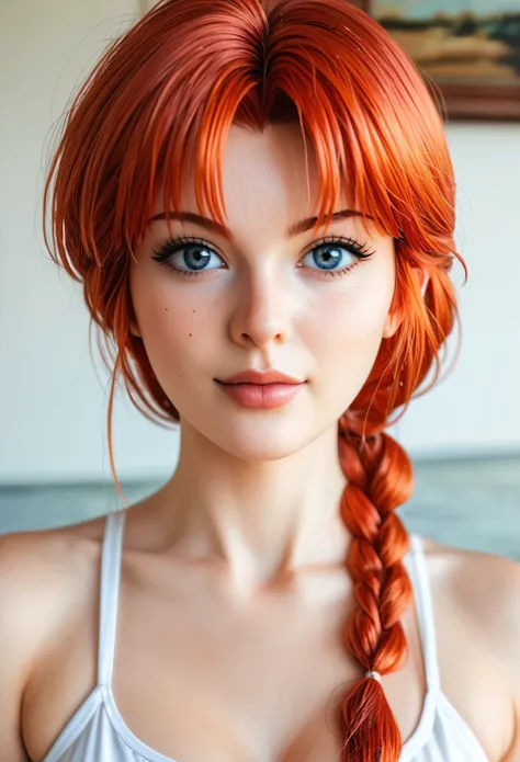 Ranma Chan, redhead, ultra-quality,Photorealsitic,An ultra-high picture quality,Digital SLR,Based on anatomical grounds,Depicted in detail,A slight smil,Detailed face,