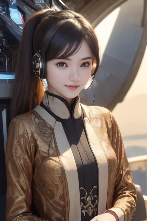 Top Quality, Masterpiece, Ultra High Resolution, (Photorealistic: 1.4), Raw Photo, 2 Girl, Black Hair, Glossy Skin, 1 Mechanical Girl, (((Ultra Realistic Details)), Portrait, Global Illumination, Shadows, Octane Rendering, 8K, Ultra Sharp, Intricate Orname...