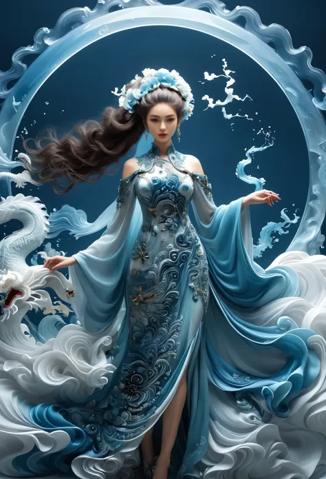 illustration、Chinese Mythology、woman、Dress、assassin、Flying skirt、line、spiral、Chinese classical elements、Solid color background、Dark style、