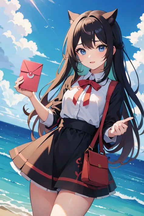 anime girl holding the letter M
