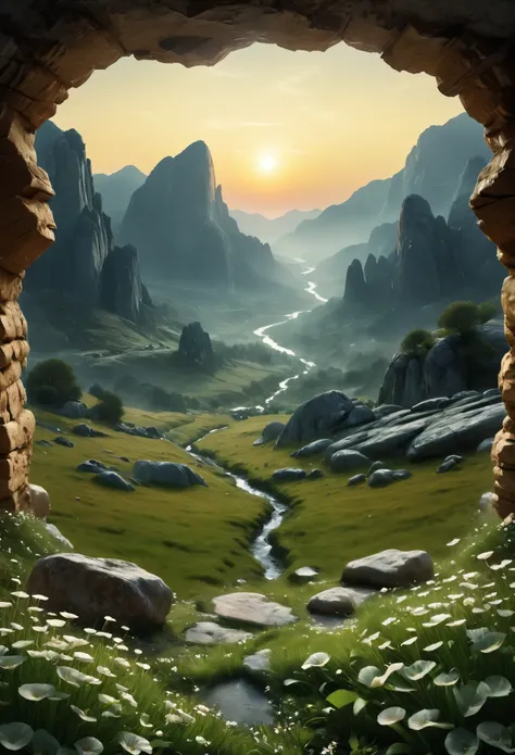 evening landscape with a lot of negativite space in the middle where I can put text, darker towards the middle --no text --ar 9:16