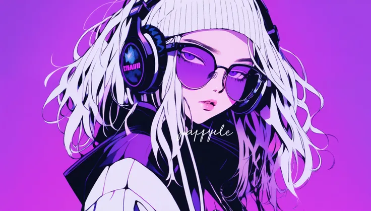 illustrator, anime , realistic ,sketch , 1 girl, ,lip, sweater,order,  gradient background, neon hair,Textured trim, Canadian, (masterpiece,Best quality) ganyou, Otherworld fantasy character ,dj, dj booth, dancing to music, nightclub, (A strong white light...