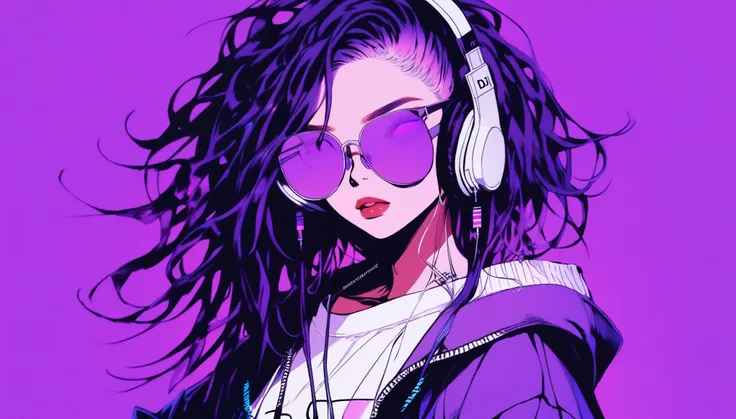 illustrator, anime , realistic ,sketch , 1 girl, ,lip, sweater,order,  gradient background, neon hair,Textured trim, Canadian, (masterpiece,Best quality) ganyou, Otherworld fantasy character ,dj, dj booth, dancing to music, nightclub, (A strong white light...