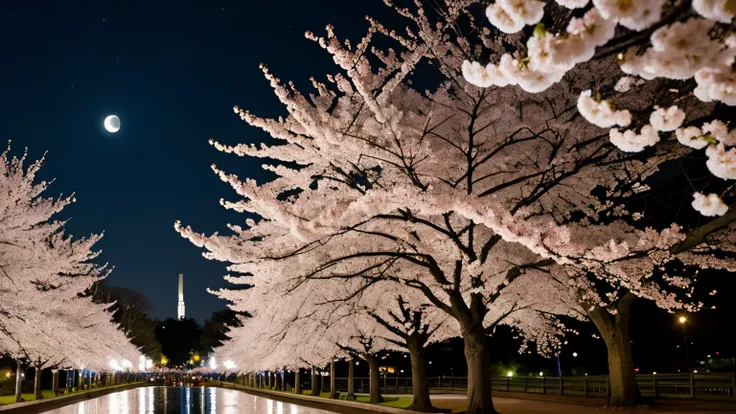 ((Best Quality)), ((masterpiece)), (detailed), cherry blossoms, moon