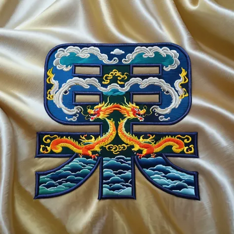 Embroidery work，Auspicious Clouds，Two dragon embroidery，Chinese clothing design，Silk fabric，