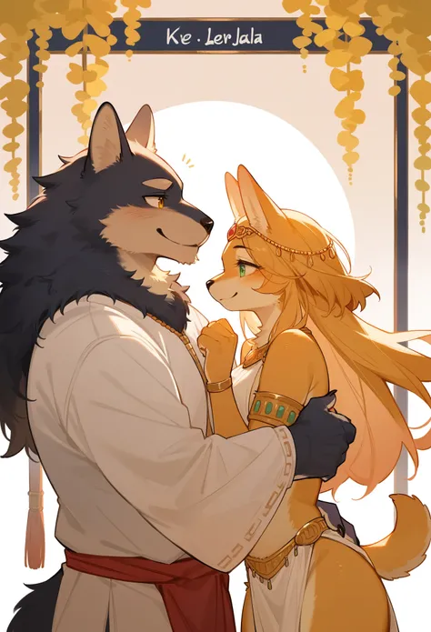 rating_safe, score_9, score_8_up, score_7_up, score_6_up, score_5_up, score_4_up, source_furry, highres, e621, cover page, movie poster, highres(1girl, 1boy, couple, kemono, furry anthro, fearless smile, Arab national costume, love romance)The Arabian Nigh...