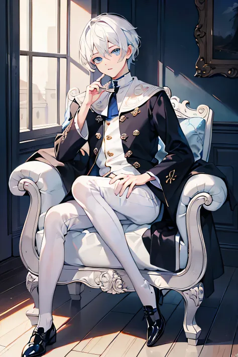 ((best quality)), ((masterpiece)), (detailed), ((beautiful detail eyes)), 1boy, white hair, full body, blue eyes