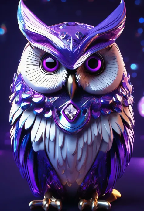 Illustration of an owl with metallic purple eyes, Unreal Engine Rendering + Beast God, Very detailed , B Global Illumination, Exquisite and gorgeous jewelry, Top Trends on cgisociety, Motion Graphics, rossdraws Global Illumination, CG Association