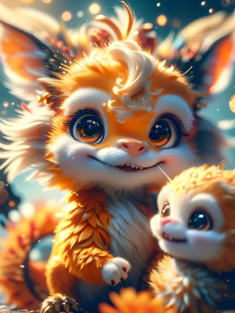 Magical Fantasy Creature, (best quality, masterpiece, Representative work, official art, Professional, Ultra high detail, 8k:1.3) super cute, big-eyed, with a soft, gentle nose, fluffy, smiling with two teeth, pygmy loris on a natural background, realistic...