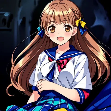 (highest quality, masterpiece: 1.6), (Beautiful noble 15yo beautiful lying anime noble heroines portrait, Solo beautiful giggling noble elegant 15yo neat anime heroine wares blue sailor-styled uniform is lying on a magical sexy bed and inviting me into dee...