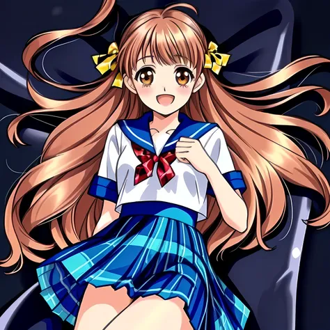 (highest quality, masterpiece: 1.6), (Beautiful noble 15yo beautiful lying anime noble heroines portrait, Solo beautiful giggling noble elegant 15yo neat anime heroine wares blue sailor-styled uniform is lying on a magical sexy bed and force me fall into d...