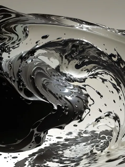 there is a black substance in a white bowl with water, swirling fluid, swirling liquids, swirly lunar ripples, covered with ferrofluid. dslr, ferrofluid oceans, black fluid simulation, an eerie whirlpool, abstract liquid, evil inky swirly ripples, swirly l...