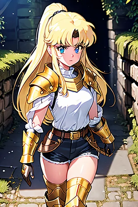 ((ultra-detailed)), (beautiful detailed eyes), (1girl), full body, knight, armour, light hair, expressive eyes, perfect face, gi...