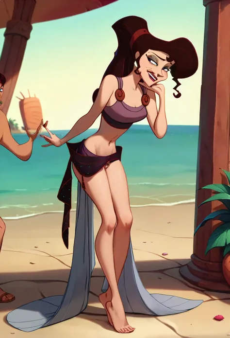 NSFW ((nude)) (Megara, sparse pubic hair), full body, flirting, sexy, on a deserted tropical beach