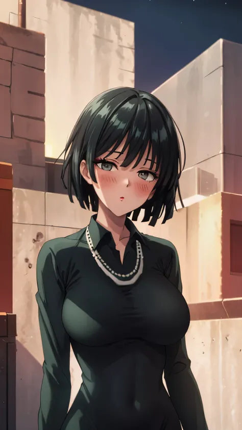 （（super high quality,））（（Ultra-high resolution,））（16k,）（super masterpiece,）（（Ultra HD ,））（Detailed shading,）Looking directly at the camera,Upper body photo,Rooftop with a night view,One sexy woman,Short black hair,Hair lifted by the wind,Very large breasts...