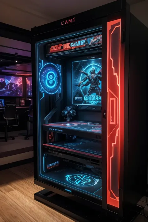 create a gaming cabinet of the gods, gamer style, very aesthetic