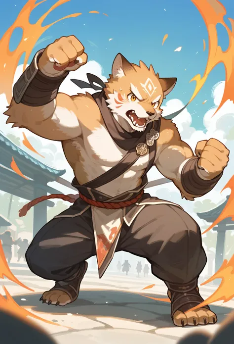 social game, unit illustration, fighting pose, fantasy, 1boy, solo, furry, kemono, detailed body fur, full body,