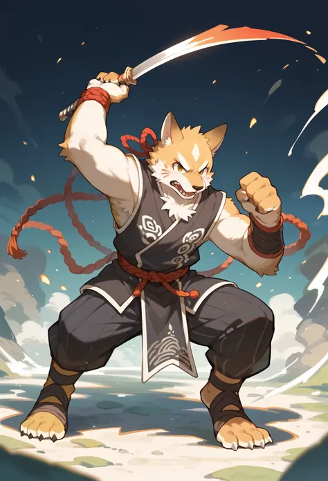social game, unit illustration, fighting pose, fantasy, 1boy, solo, furry, kemono, detailed body fur, full body,