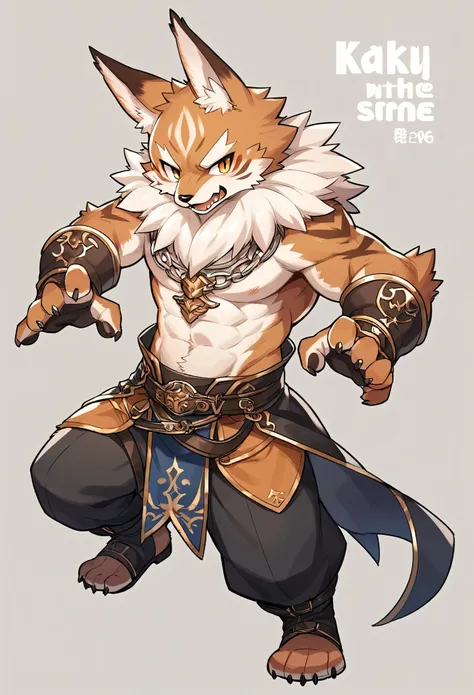 rating_safe, score_9, score_8_up, score_7_up, score_6_up, score_5_up, score_4_up, source_furry, highres, e621, cover page, social game, unit illustration, fighting pose, fantasy, 1boy, solo, furry, kemono, detailed body fur, full body,