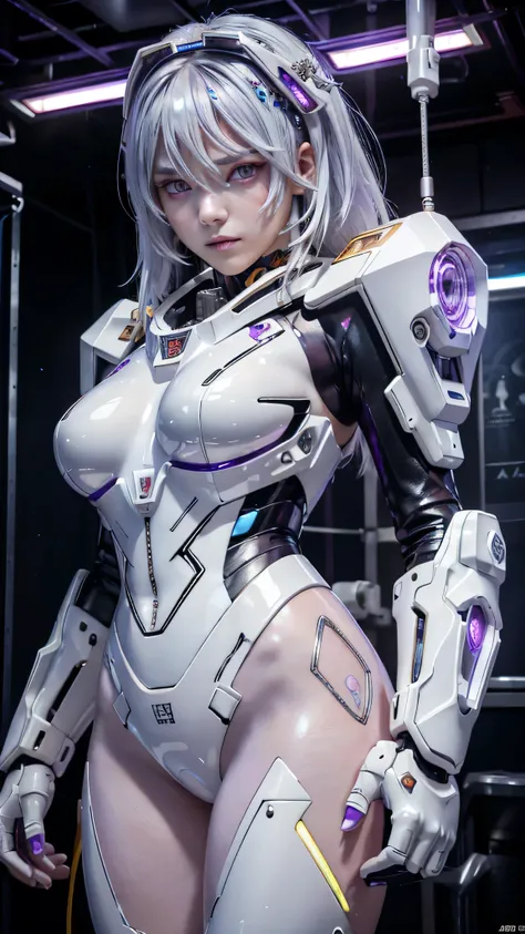 quality、masterpiece、Ultra-high resolution、(Reality:1.4)、RAW photos、White mecha、White porcelain body、Acrylic transparent cover、white hair、Radiant skin、1 girl、((Ultra-realistic details))、abortion、Global Illumination、cell-shaded、Octagon Rendering、8k、Super sha...