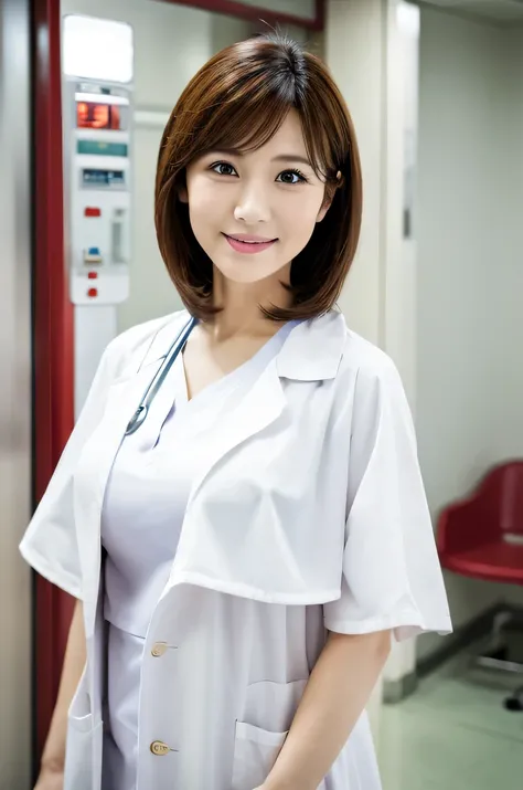 Photorealistic, high resolution, High resolution,Japan Beautiful Nurse, 4, Mature Woman,  White Lab Coat, Upper Body, hospital, ward