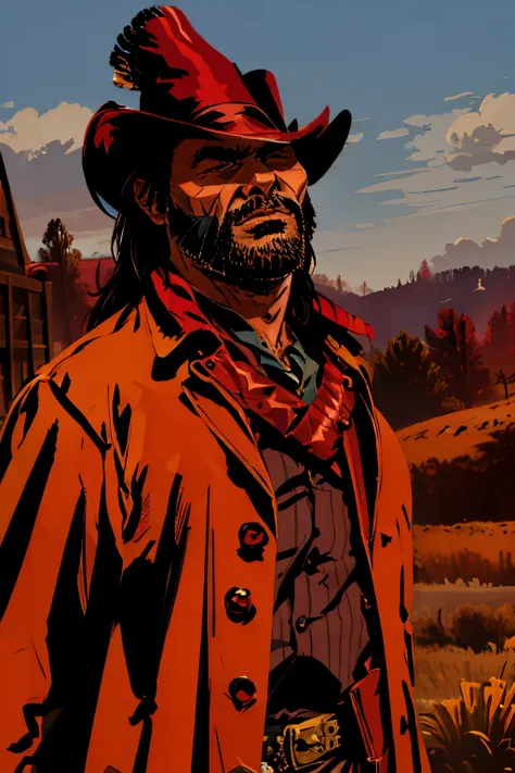 man with a long coat and jacker moleton, red dead redemption 2, male, chief, characterclose up, extralong hair, no beard, black ...