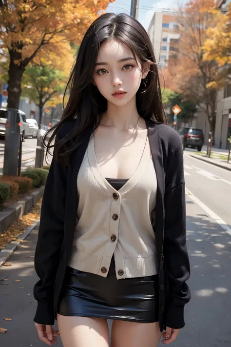  (nostalgic vibe: 1.2), (autumn landscape: 1.3),((masterpiece)), ((best quality)), ((ultra-detailed)),((hyperrealistic)),(japanese cute girl),(shiny skin),1girl,((plain forehead,forehead)),((black hair)),long hair,(black big eyes,tareme,droopy eyes),(small...