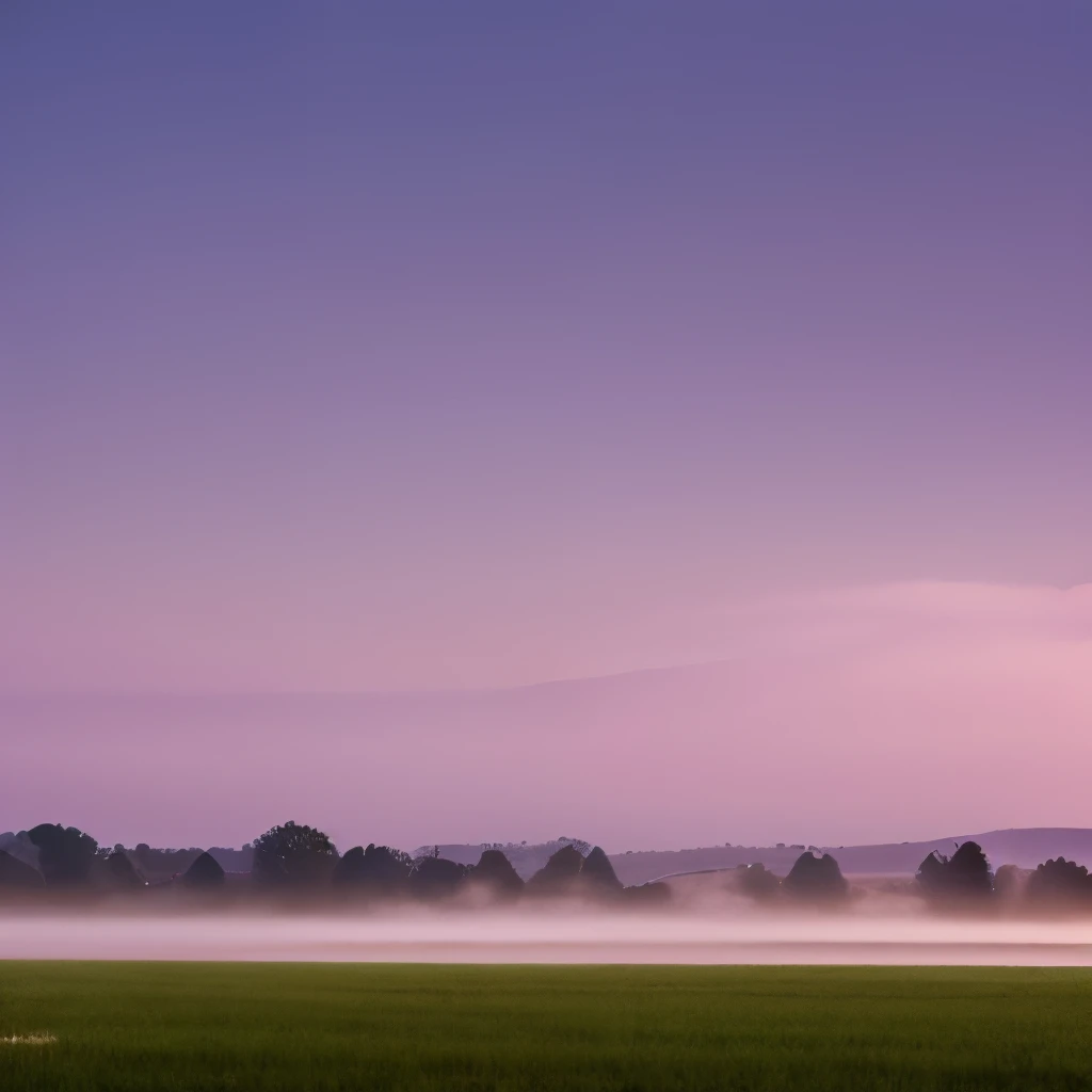 arafed view of a field with trees and fog in the background, purple fog, steven outram, light purple mist, purple mist, foggy at dawn, eerie color, foggy evening, early foggy morning, midnight fog - mist!, foggy twilight lighting, by Carl Rahl, by Gregory ...