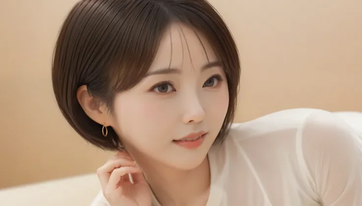 8k, RAW Photos, Best Quality, masterpiece, Realistic, photo Realistic, Clear, Professional Lighting, Beautiful Face, Best Quality,Ultra-high resolution, Realistic japanese, Very detailed, Detailed fingers, 1 Female,  Shiny Hair, Detailed Hair, Lying down、4...