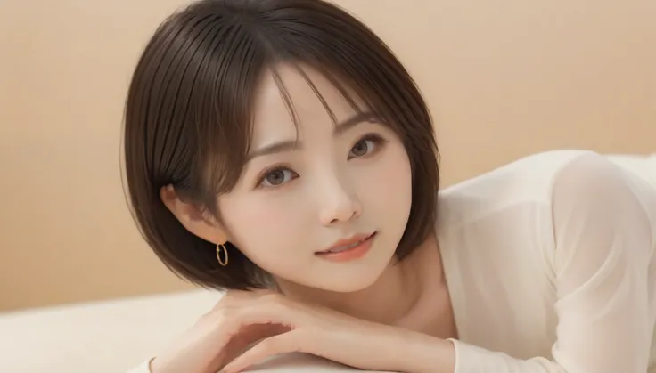 8k, RAW Photos, Best Quality, masterpiece, Realistic, photo Realistic, Clear, Professional Lighting, Beautiful Face, Best Quality,Ultra-high resolution, Realistic japanese, Very detailed, Detailed fingers, 1 Female,  Shiny Hair, Detailed Hair, Lying down、4...