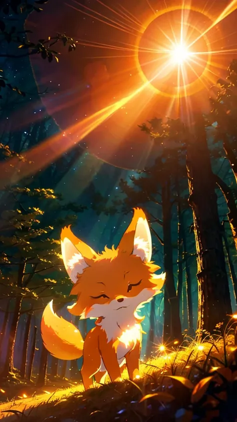 Sunflare Fox: A small fox whose fur radiates the warmth and light of the sun, illuminating dark forests.