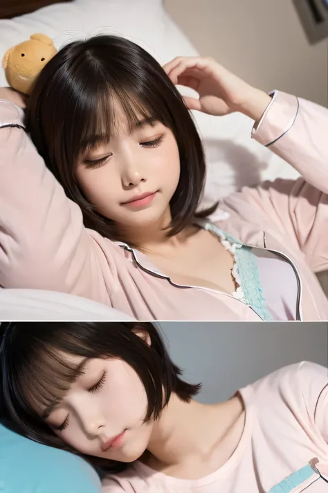 (Girl sleeping in bed:1.6)、(Professional Portrait、Professional Writing)、(Close your eyes:1.6)、Careful work、High resolution、(8k, High resolution:1.2)、(RAW Photos、Realistic:1.3)、Best Quality、(Skinny body type:1.3)、(Flat Chest:1.3)、High resolutionの顔、The focus...