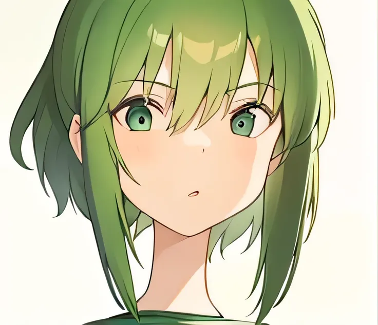 A girl with short green hair 