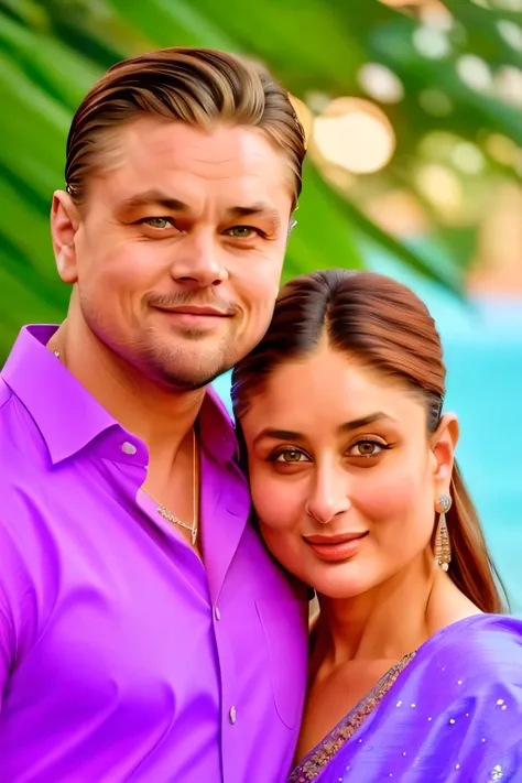 kareena kapoor andleonardo dicaprio they are holding forehead to forehead of 2021, smiling with visible teeth, surprise, dance